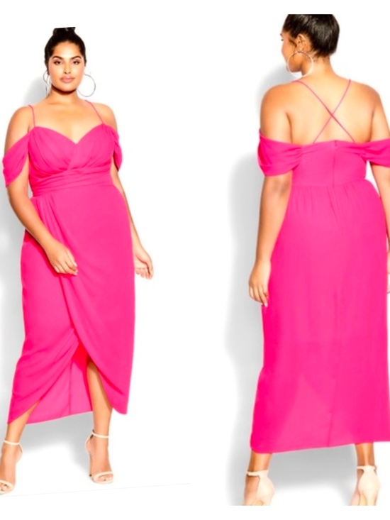 City Chic Hot Pink Off-Shoulder High-Low Maxi Dress